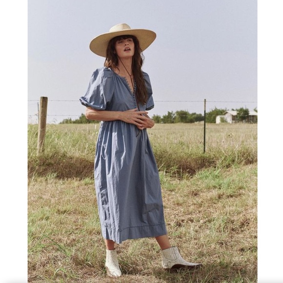 390. THE GREAT Ravine Blue Cotton Midi Dress $425 EUC  Sz 2 = M - Picture 1 of 6